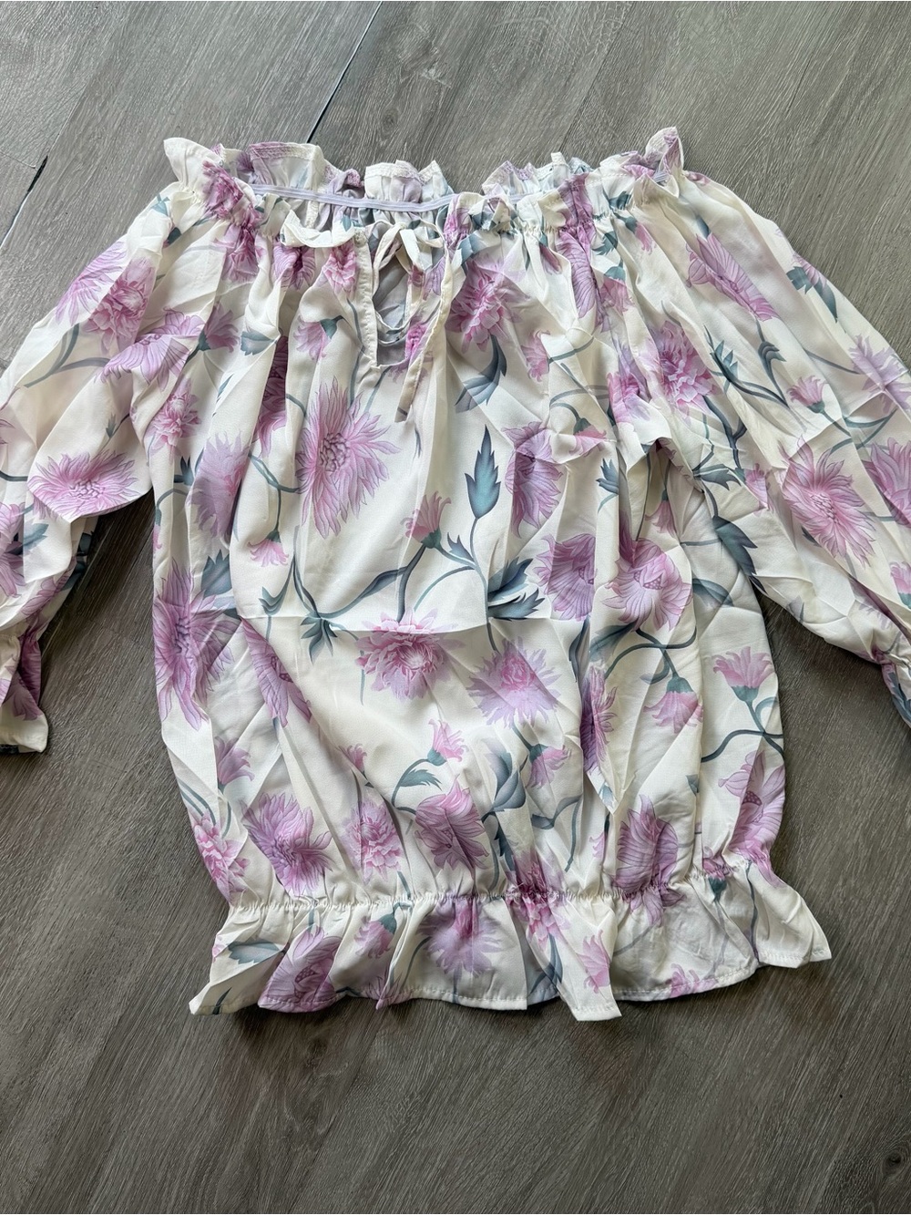 Floral Off-Shoulder Blouse in Lavender and White Floral